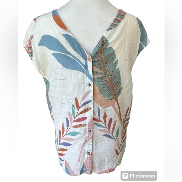 Cynthia Rowley 100% Linen Leaf Button Back Short Sleeve Top Shirt size Small - Picture 3 of 10